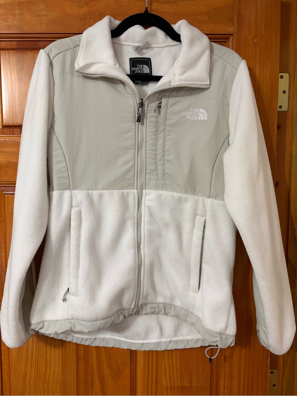 North Face Women’s Denali zip up jacket in white and gray, Medium